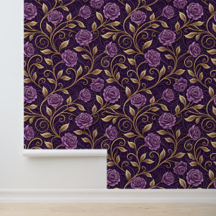 Lila Rose & Gold Luxuriöse Blumenmuster Personalis Tapete