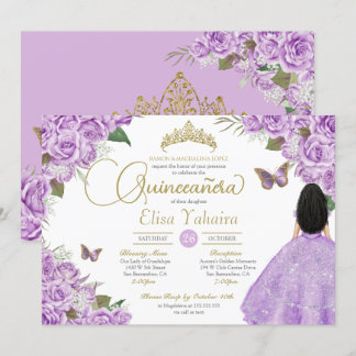 Lila Rose Gold Tiara Schmetterling Elegante Stille Einladung