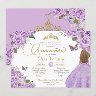 Lila Rose Gold Tiara Schmetterlinge Quinceanera Einladung