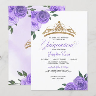 Lila Rose Golden Tiara Quinceañera Birthday Inv Einladung