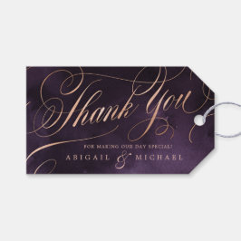 lila Rose Goldkalligraphie Hochzeit danke Geschenkanhänger