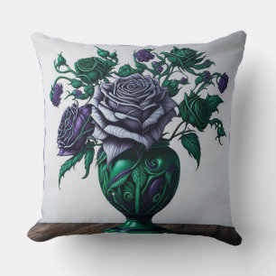 Lila Rose in einem grün grünen Vase-Kissen Kissen