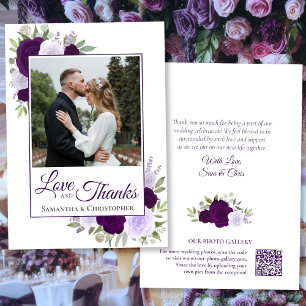 Lila Rose Liebe & Dank Foto QR Code Hochzeit Dankeskarte