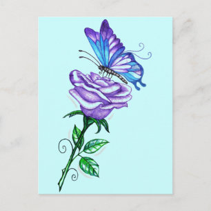 Lila Rose mit Butterfly Postkarte