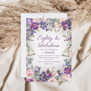 Lila Rosé Pink Blumen 80 und Fantastischer Geburts Einladung