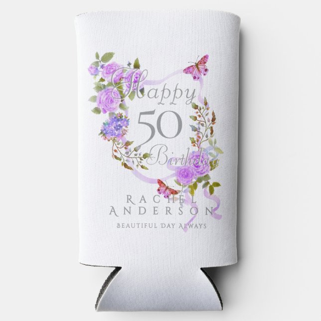 Lila Rose Ribbon Geburtstag Cooler Selters Dosenkühler (Vorderseite)