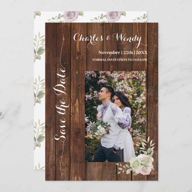 Lila Rose Save the Date Einladung (Vorne/Hinten)