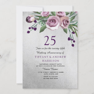Lila Rose Silber 25. Hochzeitstag Einladung