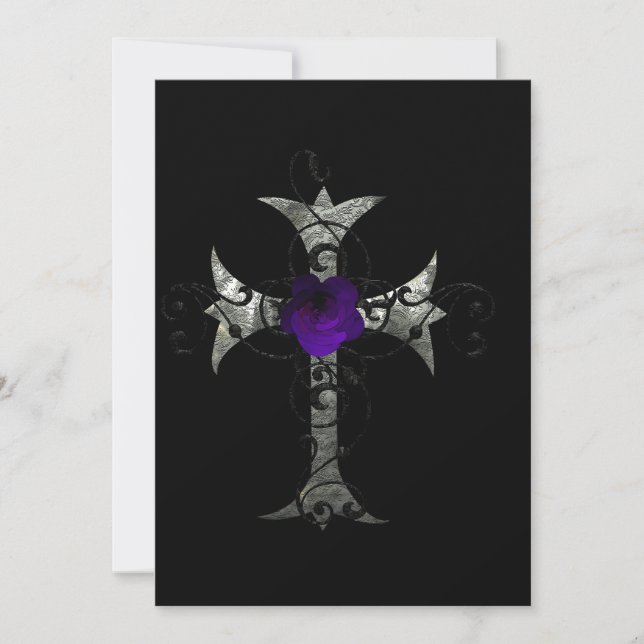 Lila Rose Silver Cross Gothic Brautparty Inv Einladung (Vorderseite)