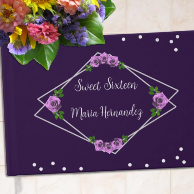 Lila Rose Silver Geometric Sweet 16 Gästebuch (Von Creator hochgeladen)