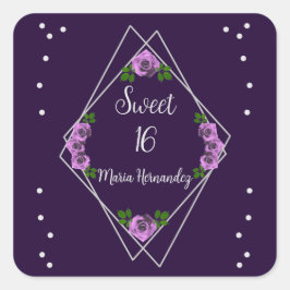 Lila Rose Silver Geometric Sweet 16 Quadratischer Aufkleber