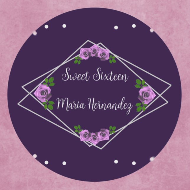 Lila Rose Silver Geometric Sweet 16 Runder Aufkleber (Von Creator hochgeladen)