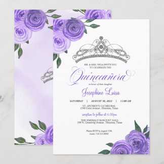 Lila Rose Silver Tiara Quinceañera Birthday Inv Einladung