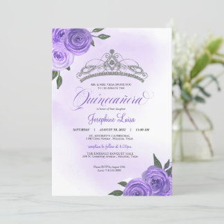 Lila Rose Silver Tiara Quinceañera Geburtstag Einladung