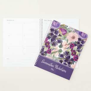Lila Rosé Wasserfarben Blumen Boho Planer
