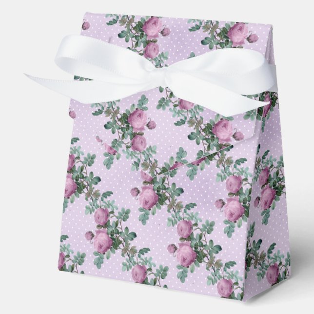 Lila Rose & White Polka Dot Vintager Stil Geschenkschachtel (Vorderseite)