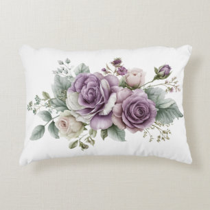 Lila Rosen Aquarell Blumen Grün Elegant Dekokissen