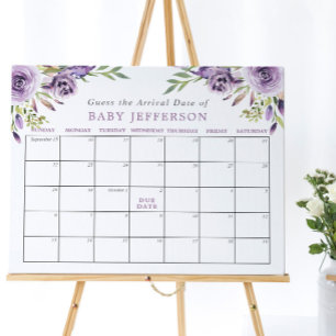 Lila Rosen-Baby-Party: Kalender zum Erraten des vo Poster