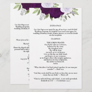 Lila Rosen Bi-Fold Hochzeitsprogramm Extra-Seite
