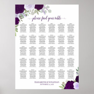 Lila Rosen Chic 30 Tisch Hochzeits-Sitzplan Poster