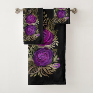 Lila Rosen des Watercolor Badhandtuch Set