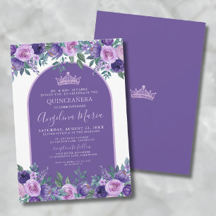 Lila Rosen Elegante Florale Geburtstags-Quinceaner Einladung