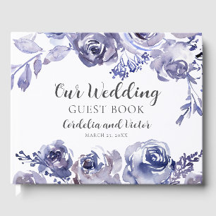 Lila Rosen Elegante Personalisierte Gartenhochzeit Gästebuch