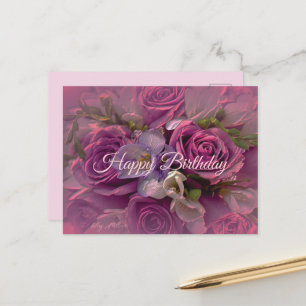 Lila Rosen Geburtstagspostkarte Postkarte