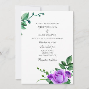 Lila Rosen Hochzeitseinladung. Florale Einladungen