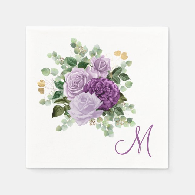 Lila Rosen Monogramm Serviette (Vorderseite)
