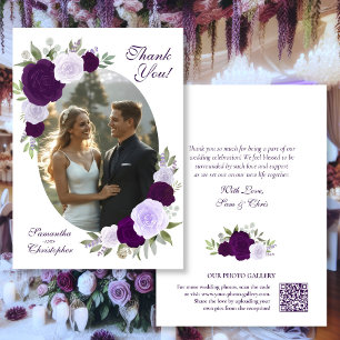 Lila Rosen Oval Foto QR Code Elegante Hochzeit Dankeskarte