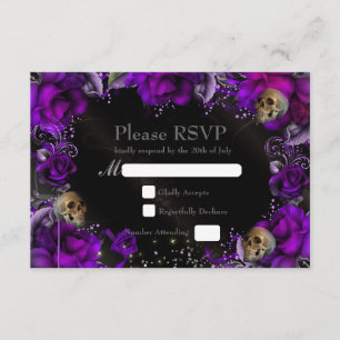 Lila Rosen & Totenköpfe Gothic Hochzeit RSVP Karte