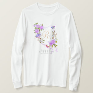 Lila Rosenband Chic Monogramm Weiß T-Shirt