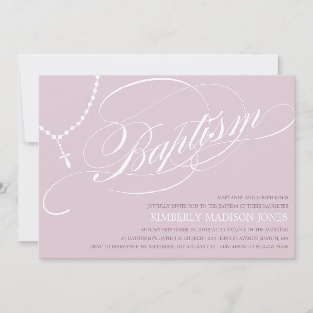 LILA ROSENBEET BÖRDELT %PIPE% TAUFE-EINLADUNG EINLADUNG (Vorderseite)