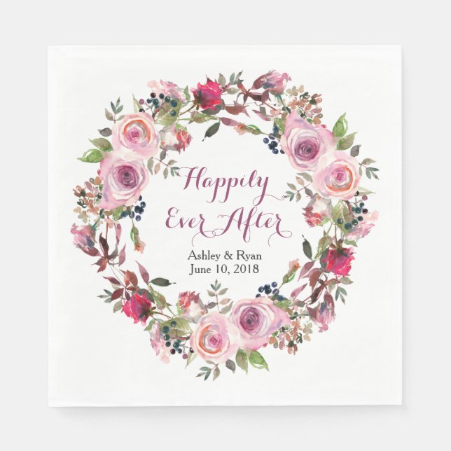 Lila Rosenblütenhochzeit Serviette (Vorderseite)