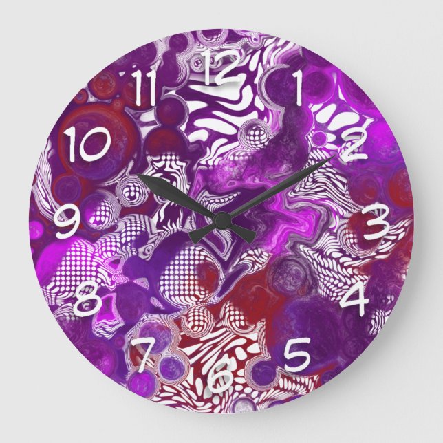 Lila Rot Abstrakt Moderne Fluid Art Marmor  Große Wanduhr (Vorderseite)