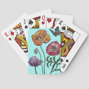 Lila Rot Orange Klatschmohn-Blumen Kartenspiel Set Spielkarten