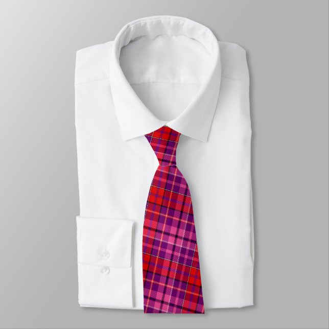 Lila Rot Pink Karo Tartan Design  Krawatte (Gebunden)