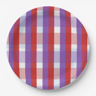 Lila, Rot und Rosa Gingham Pappteller