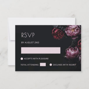 Lila Rote 3D Blumen Schwarz RSVP Karte