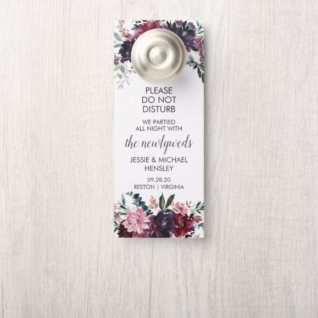 Lila Rote Mauve Rosa Aquarellfarben Blume Türanhänger (Auf Knauf)