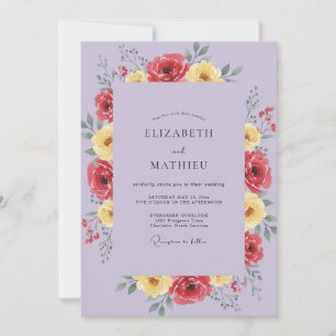 Lila-rote Mohn-Hochzeit Einladung