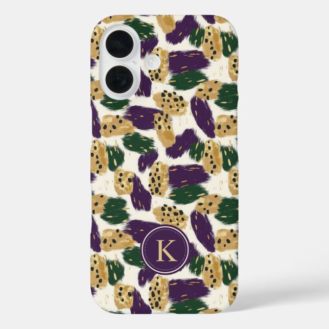 Lila rote Pinselstriche Muster Monogram Case-Mate iPhone Hülle (Rückseite)
