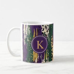 Lila rote Pinselstriche Muster Monogram Kaffeetasse