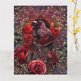Lila-Rote Rosen-Gotik-Dunkle Schönheit Krähe Rabe Karte