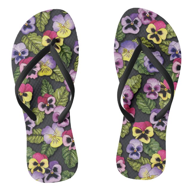 Lila, rote und gelbe Stiefmütterchen Flip Flops (Fußbett)