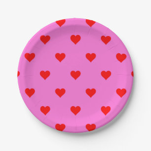 Lila Rotes Cutes Einfaches Herz Muster Pappteller
