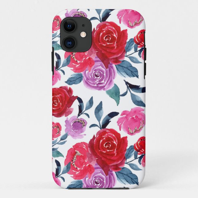 Lila Rotes Flor Case-Mate iPhone Hülle (Rückseite)