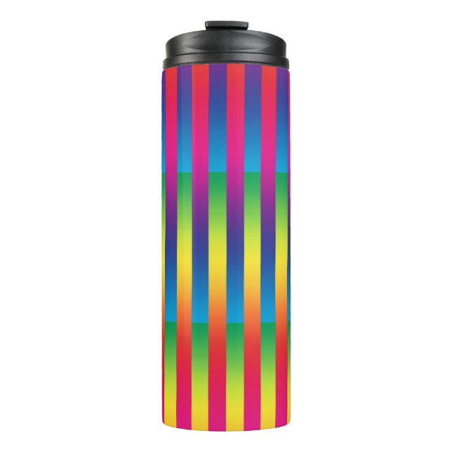 Lila rotes Streifenmuster Thermosbecher (Vorderseite)
