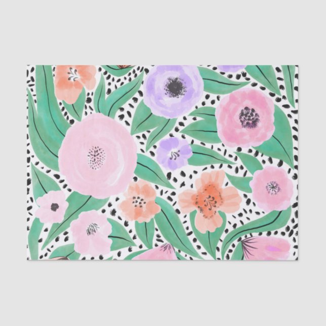 Lila Rotfloralpolka Dots Wasserfarbmuster Seidenpapier (Vorderseite)